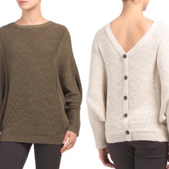 Ruby Moon Button Back Dolman Sleeve Textured Batwing Rust Sweater Size Small - Picture 3 of 6